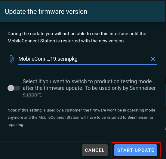 Start firmware update