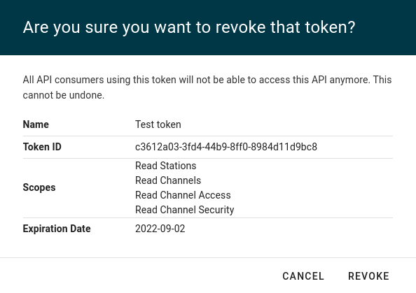 Revoke API Token Dialog